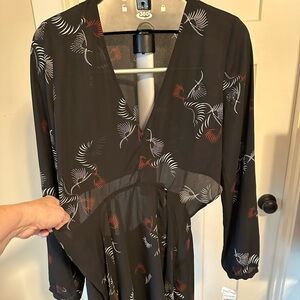 Misses Med sheer dress, black with white and red fern pattern. New with tags.